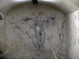 Michelangelo hid under the Medici Chapel in Florence for 3 months during a period of political turmoil, occupying his time by sketching on the walls with charcoal. His whereabouts were a secret for almost 500 years until the museum director stumbled upon the drawings in 1976.
