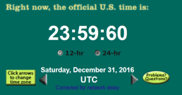 The Earth's rotation and speed changes with the weather and geological events. This means atomic time and solar time may not be identical. Sometimes leap seconds are needed for an adjustment. On 31 Dec 2016, a leap second was added, and the time 23:59:60 existed.