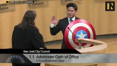 El concejal de California, Lan Diep, juró usando su escudo de Capitán América en lugar de una biblia