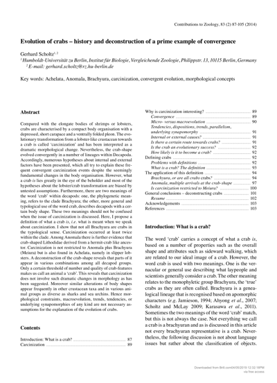 五个完全独立的甲壳类群体各自进化成我们常说的“螃蟹”，这种现象称为“蟹化”。