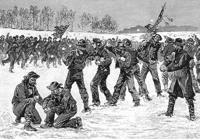 Während des Amerikanischen Bürgerkriegs führten mehrere Divisionen der konföderierten Armee eine riesige Schneeballschlacht, die begann, als einige hundert Texaner ein freundschaftliches Gefecht mit Arkansassern planten und schließlich 9 000 Soldaten der Armee von Nord‑Virginia in einen Tumult verwickelte.