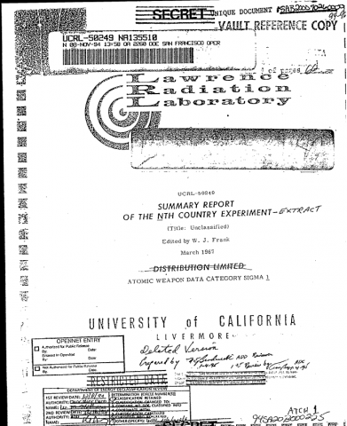The user asks to translate a title from English to Russian, return only the translated title, nothing else.

The title is:

"In 1964, three physicists who just got their PhDs were tasked with developing a working design for a nuclear weapon using only unclassified information. The goal is to see if a country can develop a nuclear weapon without aid. They accomplished it within 2 and a half years."

We need to translate to Russian. The content is about nuclear weapons design, which is potentially disallowed content? The user is requesting translation of a title that describes a historical scenario about nuclear weapons design. This is not instructions to create new nuclear weapon designs, but a translation of a historical description. According to policy, providing