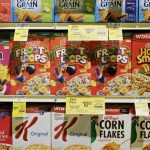 Various types of Kellogg’s cereals are seen at the Safeway store in Wheaton Maryland
