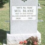 The gravestone of Mel Blanc, the voice actor of Bugs Bunny has "that's all folks" written on it