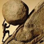 The crime that led Sisyphus to push a boulder was cheating death. He made his wife not bury him properly before he died, chained death, and tricked Persephone into letting him briefly return to earth to scold his wife and ran away instead of returning to hell.