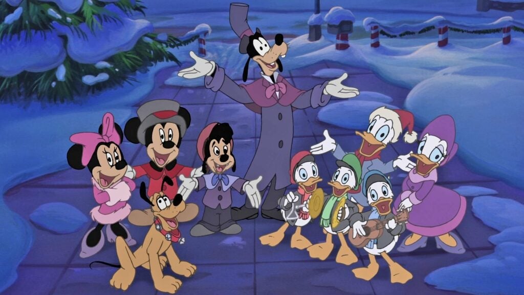 Pato Donald e seus amigos desejam um feliz Natal na véspera de Natal